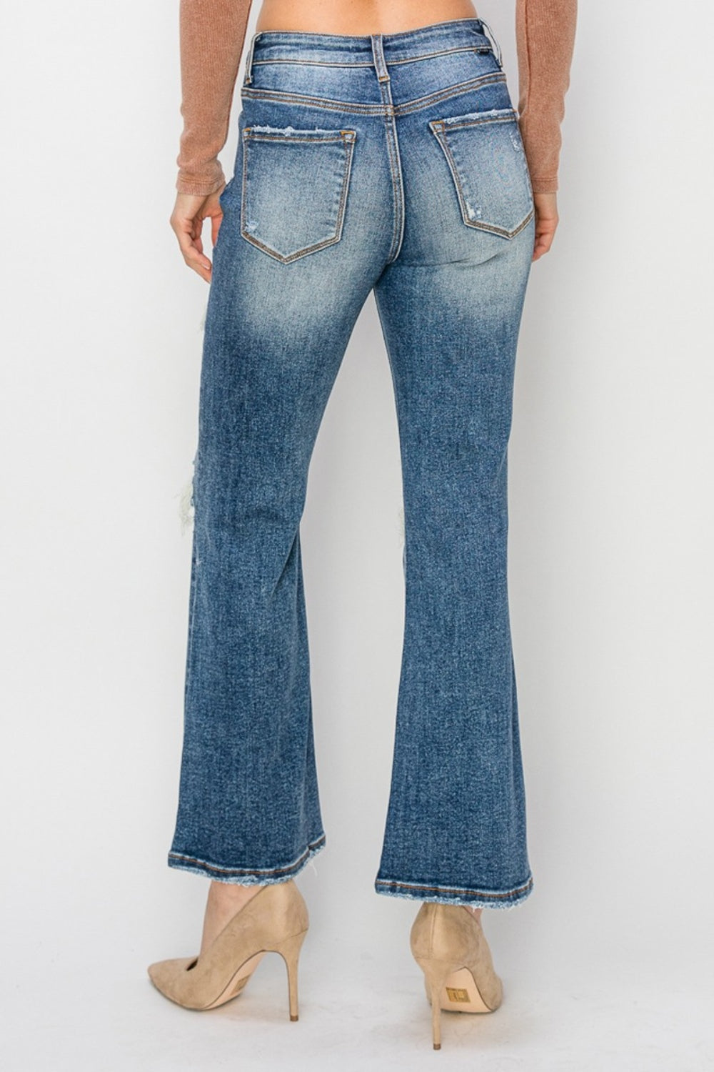 Risen Full Size High Rise Distressed Ankle Flare Jeans Trendsi