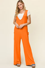 Double Take Full Size Sleeveless Wide Leg Jumpsuit with Pockets Trendsi