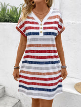 Striped V-Neck Short Sleeve Dress Trendsi