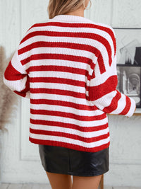 Striped Round Neck Long Sleeve Sweater Trendsi