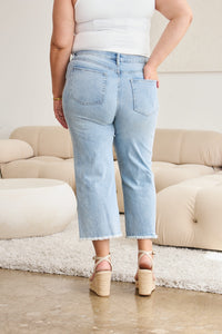 RFM Full Size Tummy Control High Waist Raw Hem Distressed Jeans Trendsi