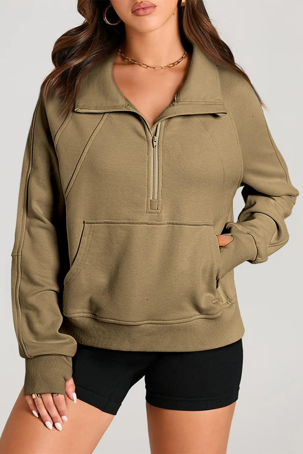 Half Zip Long Sleeve Sweatshirt Trendsi