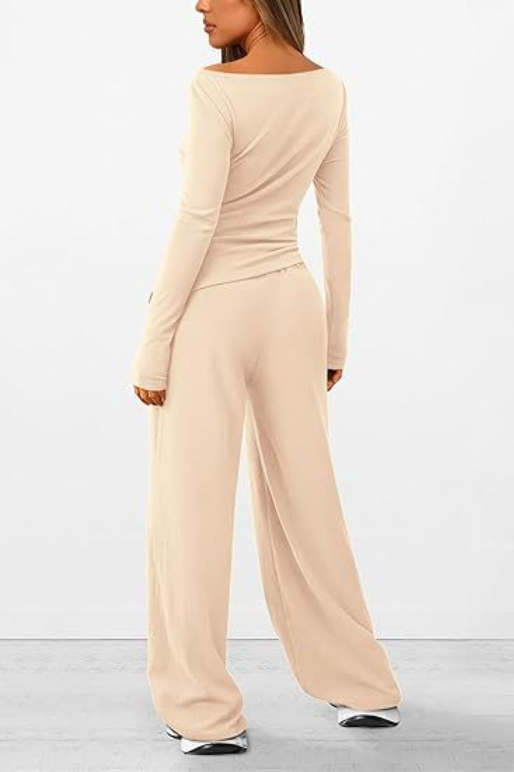 Round Neck Long Sleeve Top and Pants Set Trendsi