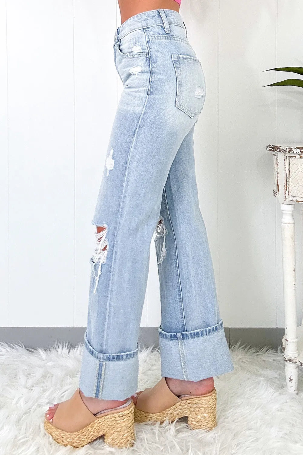 Distressed High Waist Jeans with Pockets Trendsi