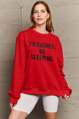 Simply Love Full Size I'D RATHER BE SLEEPING Round Neck Sweatshirt Trendsi