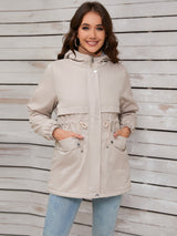 Drawstring Long Sleeve Hooded Jacket Trendsi