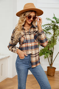 Button Down Collared Plaid Shacket Trendsi