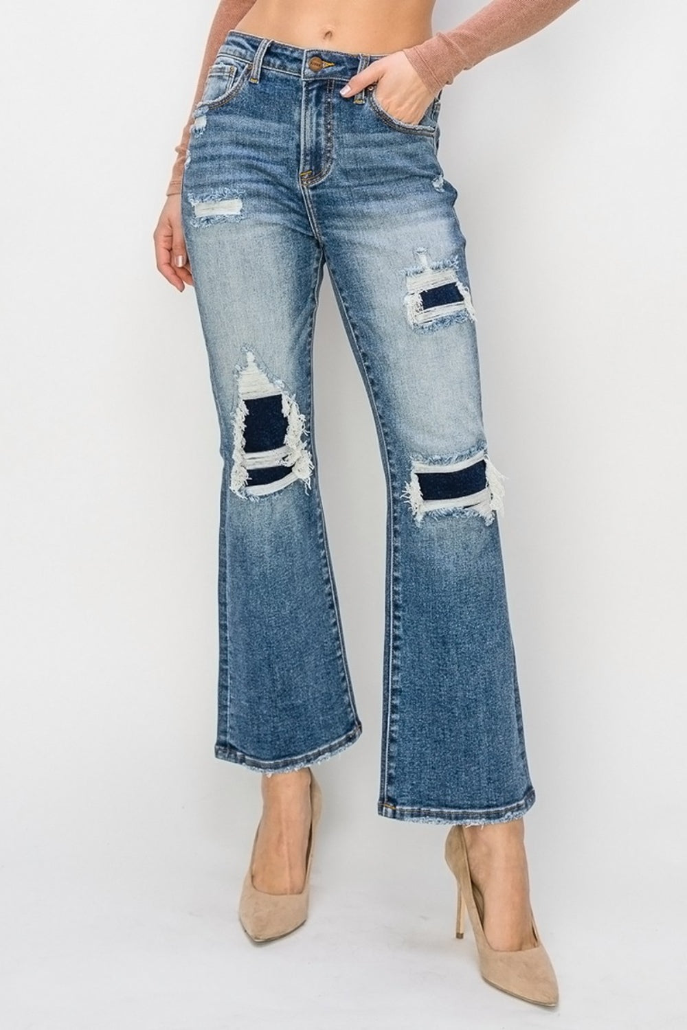 Risen Full Size High Rise Distressed Ankle Flare Jeans Trendsi