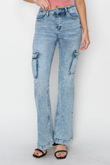 RISEN Full Size High Rise Cargo Flare Jeans Trendsi