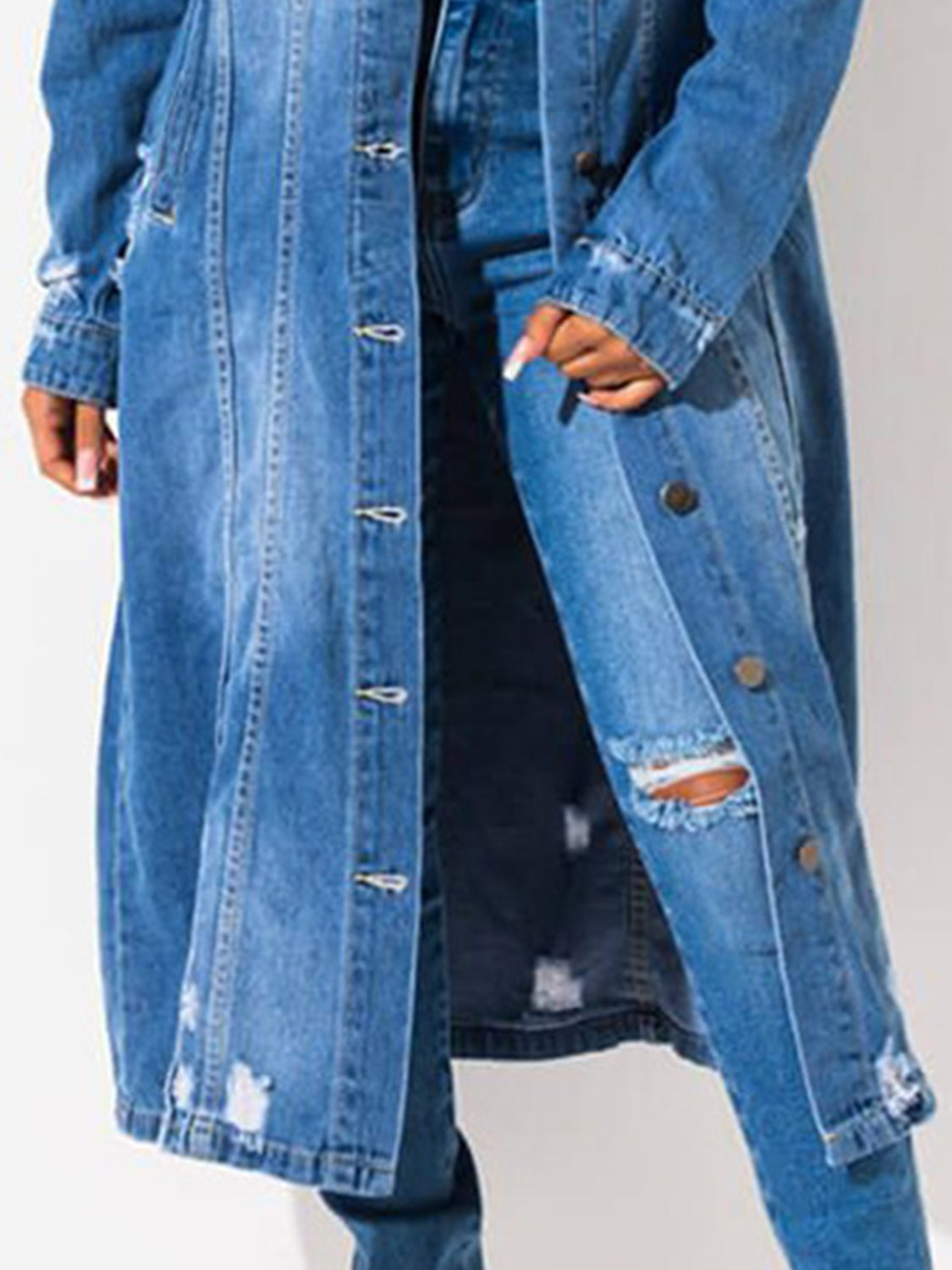 Long Sleeve Raw Hem Denim Jacket Trendsi