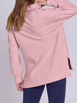 ฺHigh-Low Quarter Zip Long Sleeve Sweatshirt Trendsi