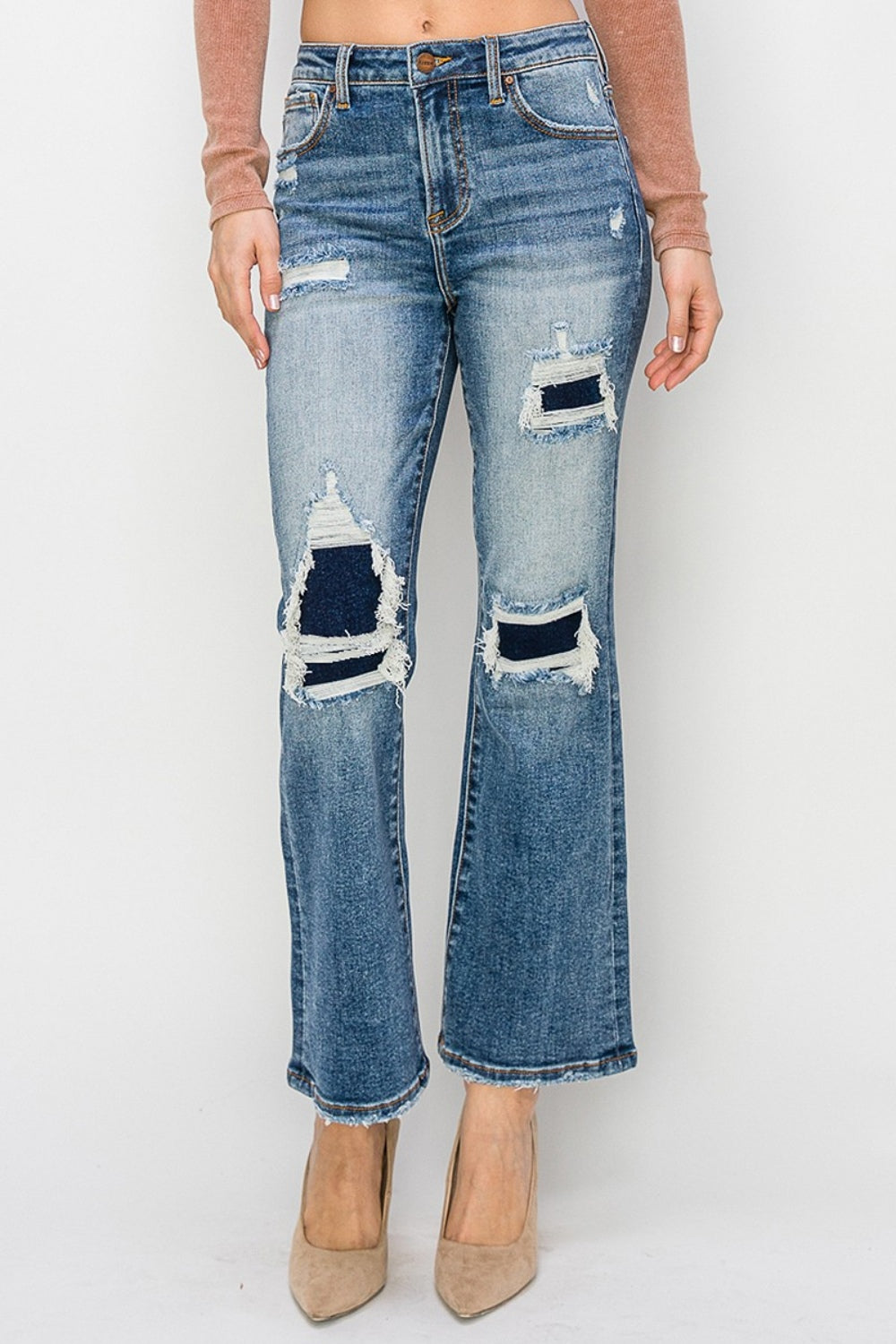 Risen Full Size High Rise Distressed Ankle Flare Jeans Trendsi