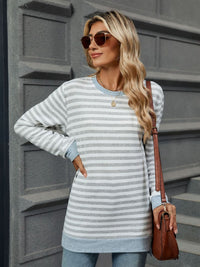 Striped Round Neck Long Sleeve T-Shirt Trendsi