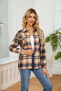 Button Down Collared Plaid Shacket Trendsi