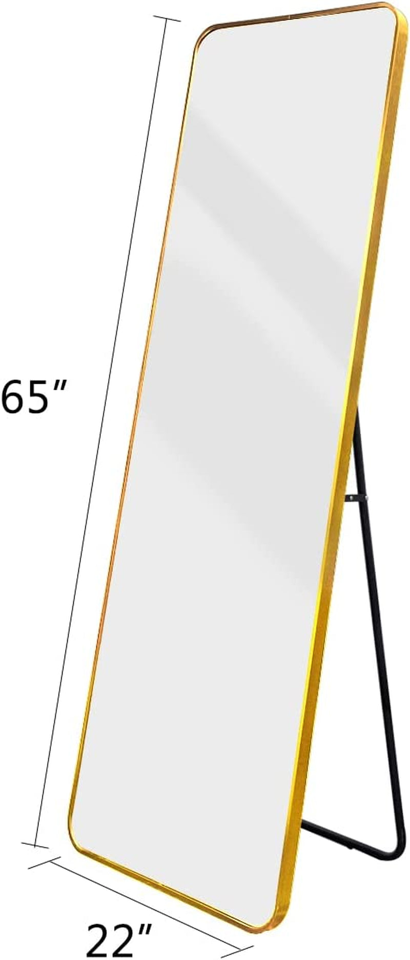 Full Length Mirror Standing Floor Mirror with Stand for Bedroom, Wall-Mounted Mirror Standing Hanging or Leaning, Wall Mirror with Aluminum Alloy Frame, 65" X 22" (Gold)