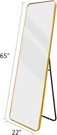 Full Length Mirror Standing Floor Mirror with Stand for Bedroom, Wall-Mounted Mirror Standing Hanging or Leaning, Wall Mirror with Aluminum Alloy Frame, 65" X 22" (Gold)