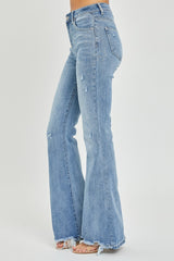 Risen Full Size High Rise Frayed Hem Flare Jeans Trendsi