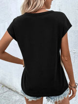 Contrast V-Neck Short Sleeve T-Shirt Trendsi