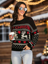 Perfee Christmas Element Round Neck Sweater Trendsi