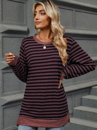 Striped Round Neck Long Sleeve T-Shirt Trendsi