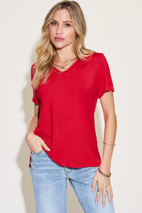 Basic Bae Full Size V-Neck High-Low T-Shirt Trendsi