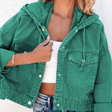 Hooded Dropped Shoulder Denim Jacket Trendsi