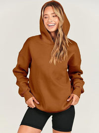 Dropped Shoulder Long Sleeve Hoodie Trendsi