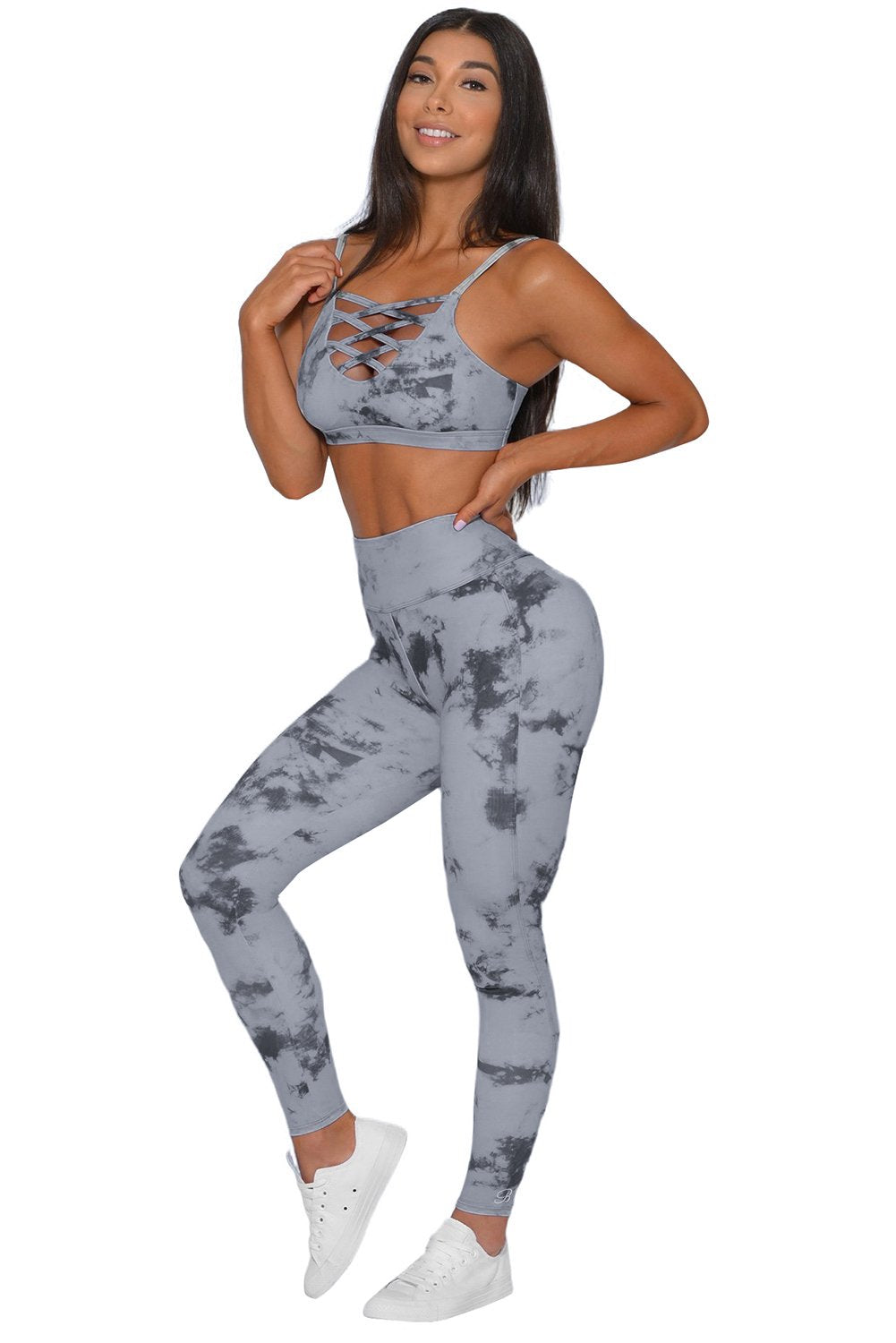 Tie-dye Crisscross Sport Bra and Leggings Set Jade