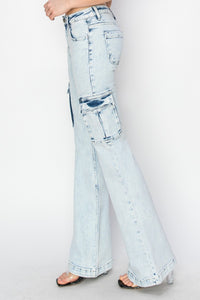 RISEN Full Size High Rise Cargo Flare Jeans Trendsi