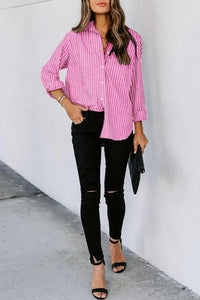 Striped Button Up Long Sleeve Shirt Trendsi