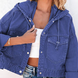 Hooded Dropped Shoulder Denim Jacket Trendsi