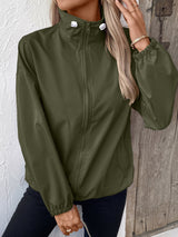 Pocketed Zip Up Long Sleeve Jacket Trendsi