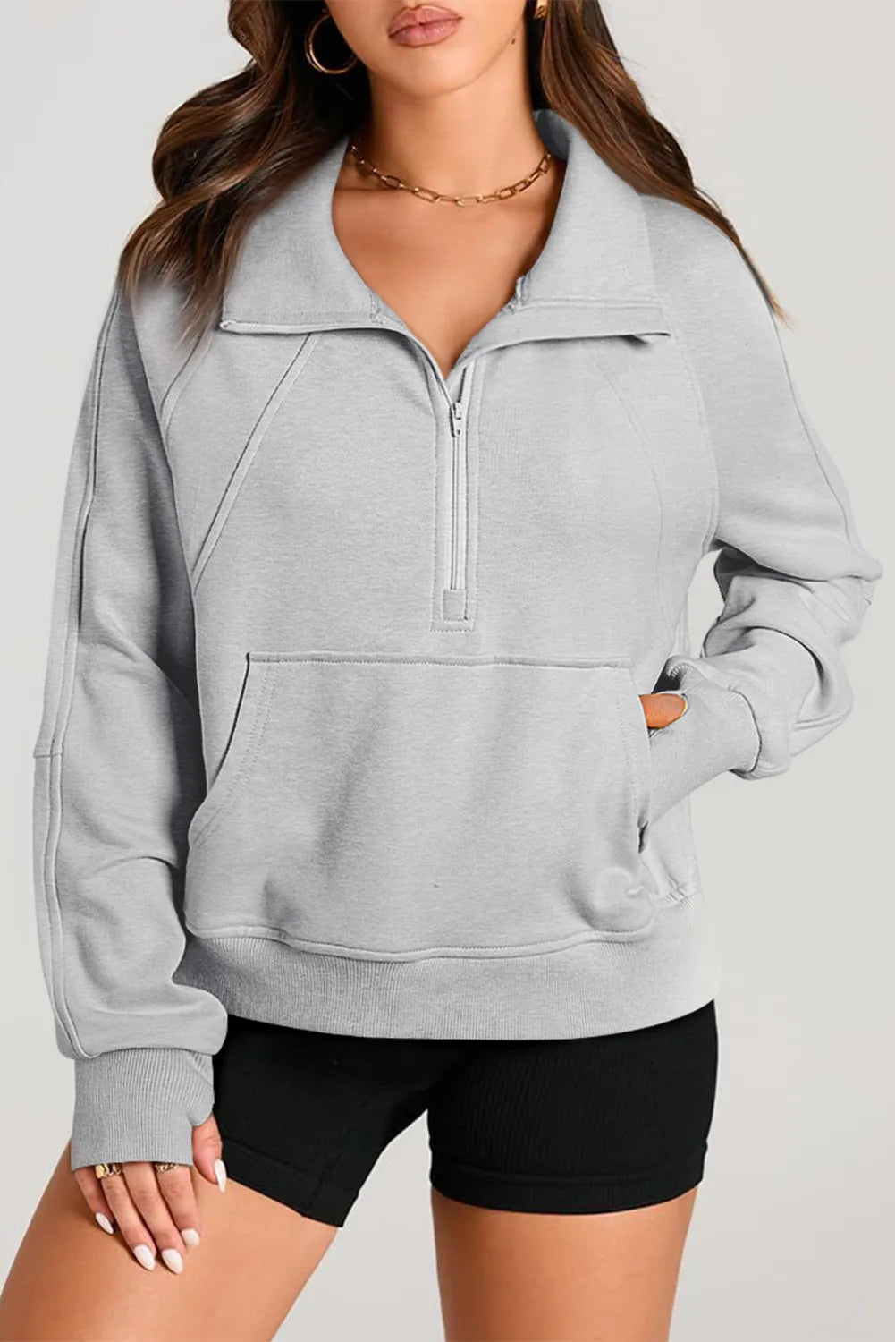 Half Zip Long Sleeve Sweatshirt Trendsi