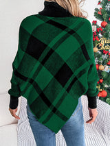 Plaid Turtleneck Batwing Sleeve Sweater Trendsi