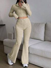 Zip Up Long Sleeve Top and Pants Set Trendsi