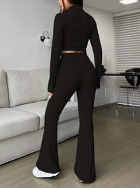 Zip Up Long Sleeve Top and Pants Set Trendsi