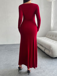 Ruched Long Sleeve Maxi Dress Trendsi