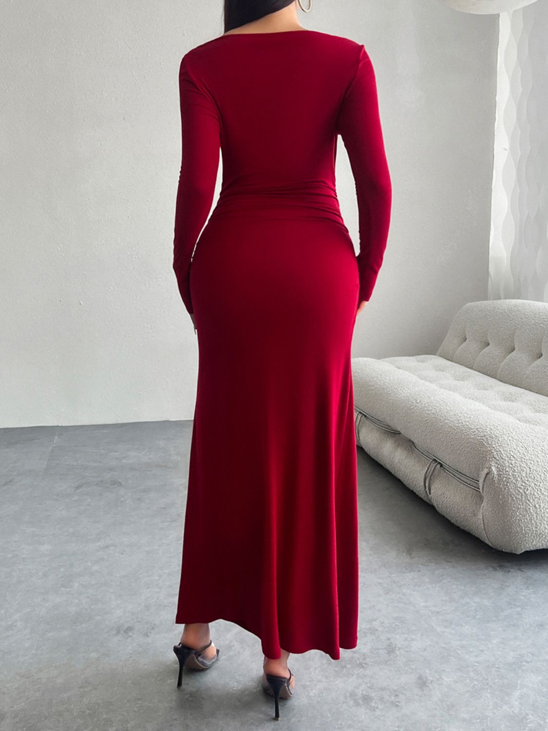 Ruched Long Sleeve Maxi Dress Trendsi