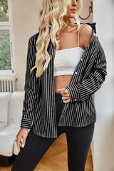 Striped Button Up Long Sleeve Shirt Trendsi