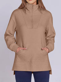 ฺHigh-Low Quarter Zip Long Sleeve Sweatshirt Trendsi