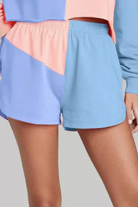 Color Block Round Neck Top and Shorts Set Trendsi