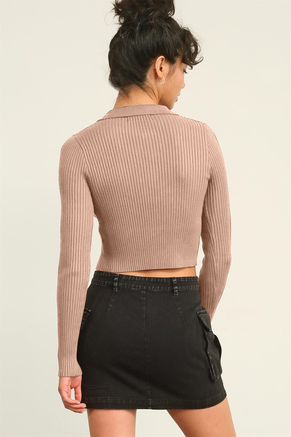 HYFVE Ribbed Double Zip Cropped Cardigan Trendsi