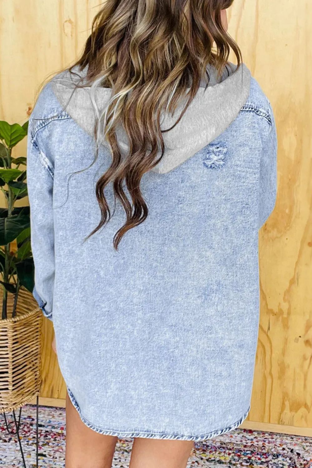 Distressed Button Up Long Sleeve Denim Jacket Trendsi