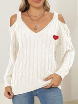 Cable-Knit Heart V-Neck Sweater Trendsi