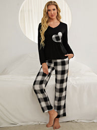 Plaid Heart Top and Pants Lounge Set Trendsi