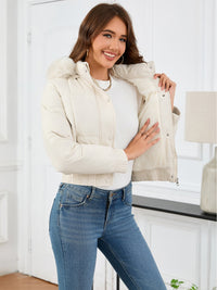 Pocketed Long Sleeve Cropped Hooded Winter Coat Trendsi