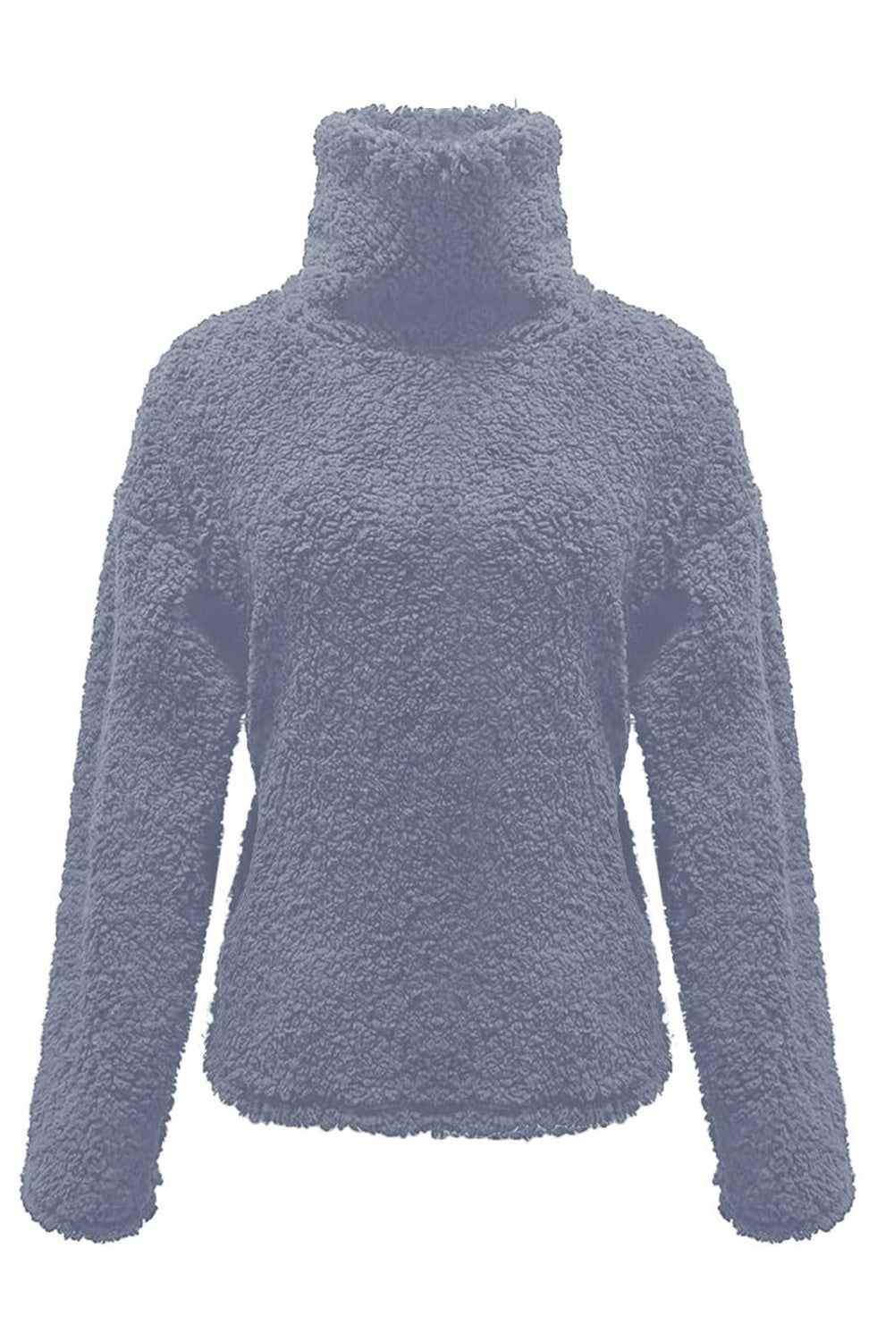 Fuzzy Turtleneck Long Sleeve Sweatshirt Trendsi