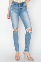 Risen Full Size High Rise Knee Distressed Skinny Jeans Trendsi