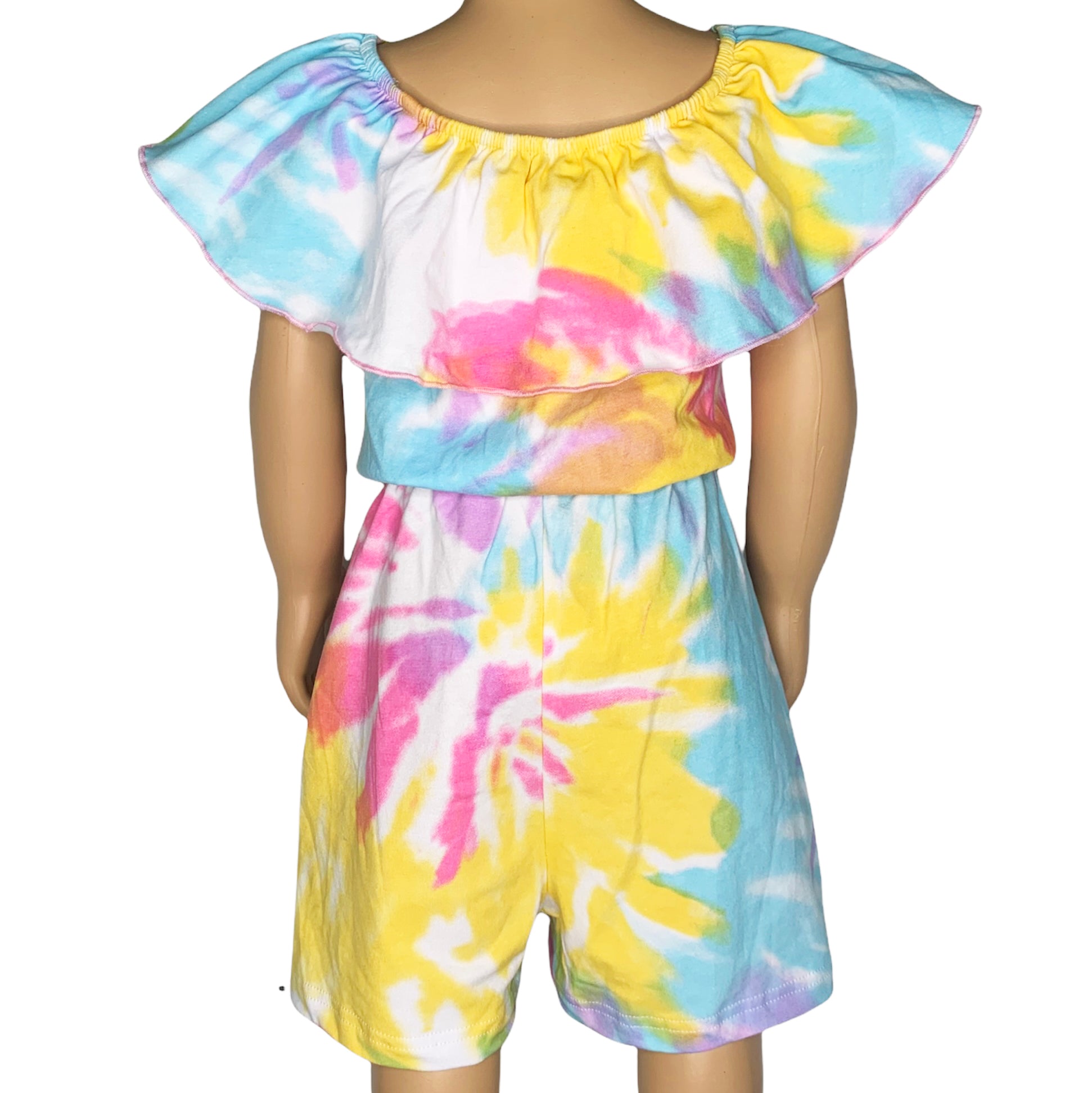 AnnLoren Girls Pastel Tie Dye Shorts Jumpsuit One Piece Outfit