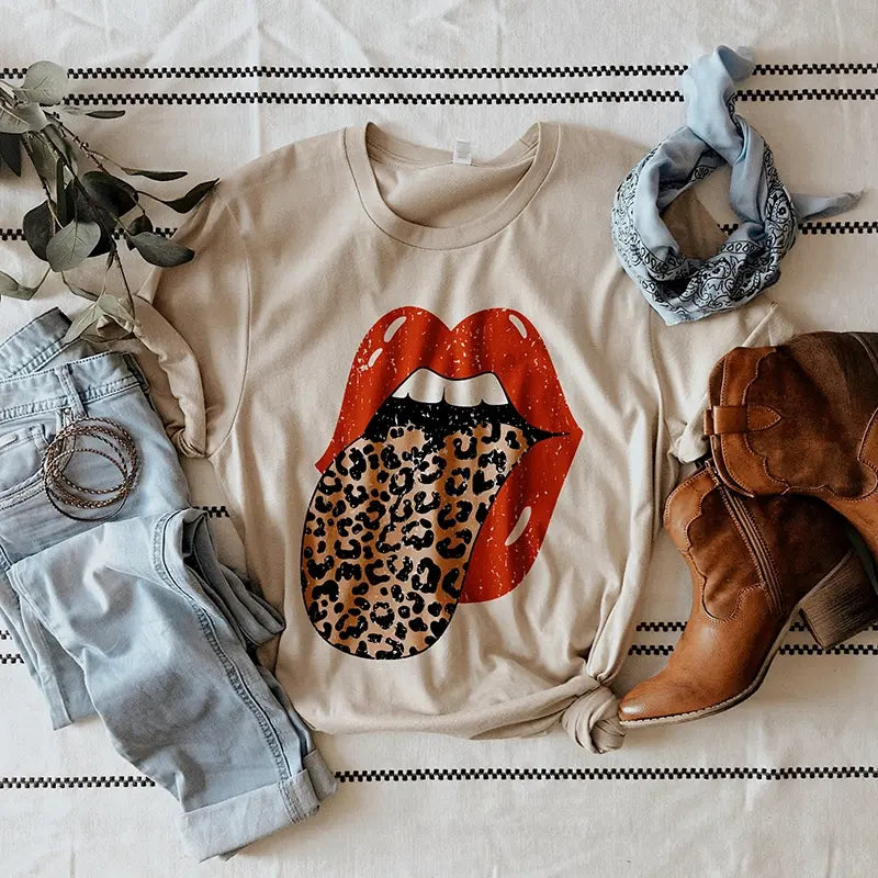 Leopard Rocker Graphic Tee Shirt-0